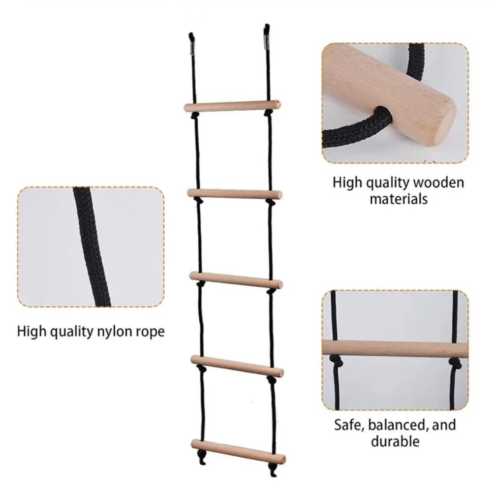 Kids Outdoor Wooden Playset - Kletterseil-Leiter für Kinder, Holzschaukel, Indoor-Outdoor-Baumspielplatz, Freizeitspiel-Set,