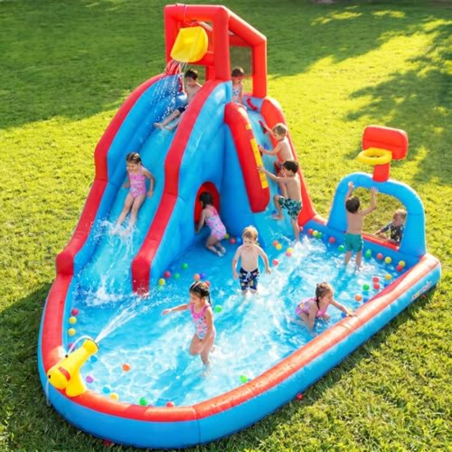Kids Outdoor Inflatable Water Slide - Aufblasbare Wasserrutsche mit Hüpfburg für Kinder