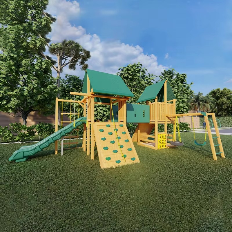 Kids Outdoor Wooden Playset - Großer Holzturm Vergnügungspark Kinderspielgeräte Outdoor-Plastikrutsche Spielplatz-Sets