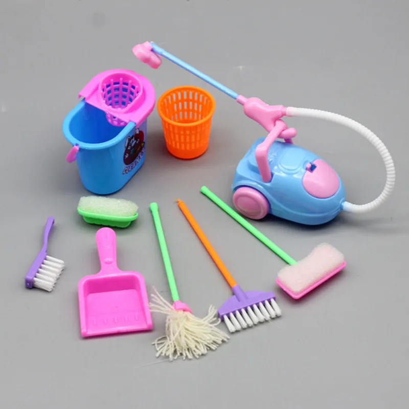 Kids Outdoor Broom - 9PCS Miniatur Puppenhaus Reinigungsmittel Mini Eimer