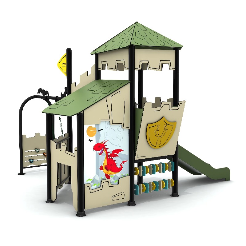 Kids Outdoor Wooden Playset - Holz-Outdoor-Spielplatzset mit Stahl-Spielhaus für Kinder, kommerzielle