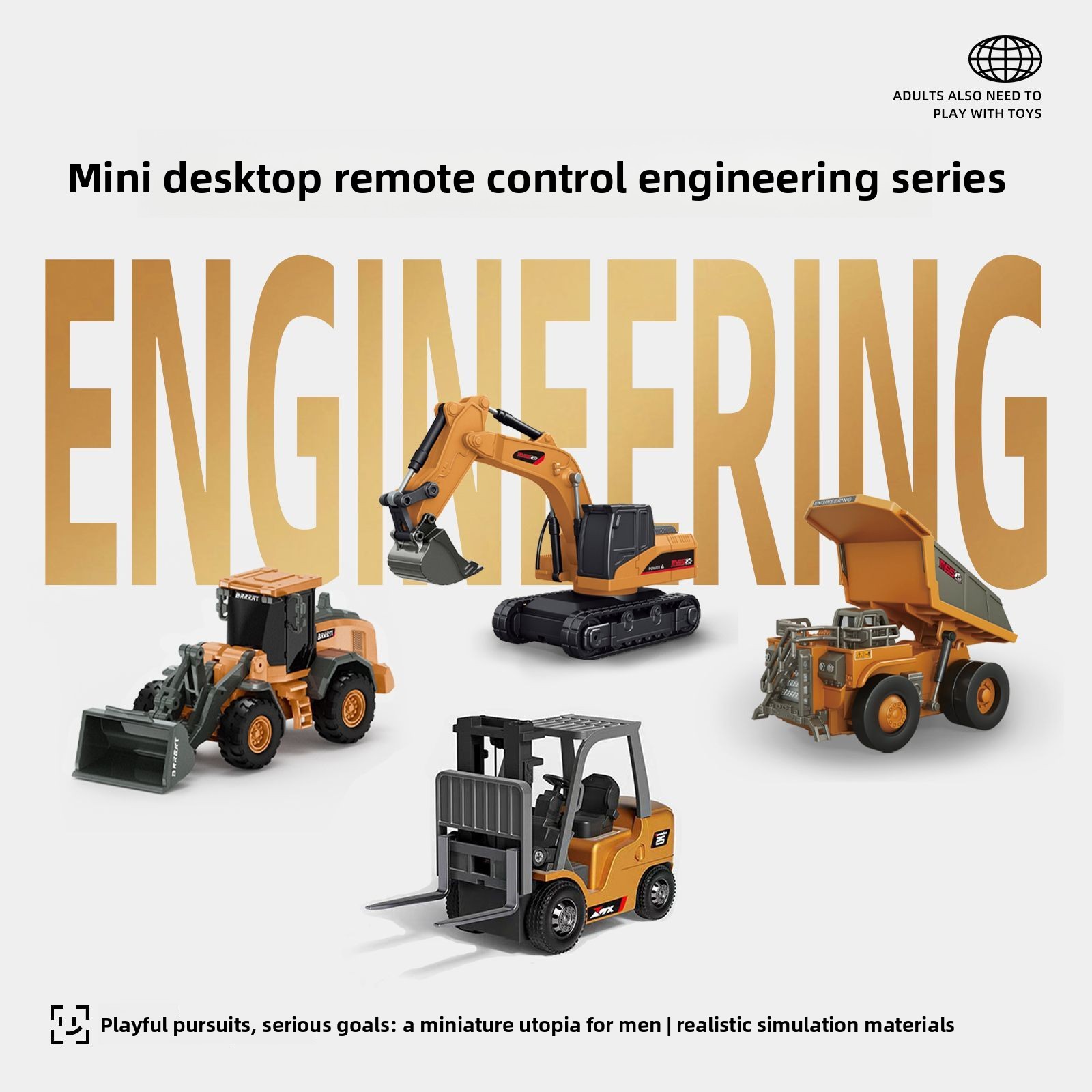 Kids Outdoor Excavator - 1:64 Metall RC Baufahrzeug-Set, Bergbau-LKW Bagger