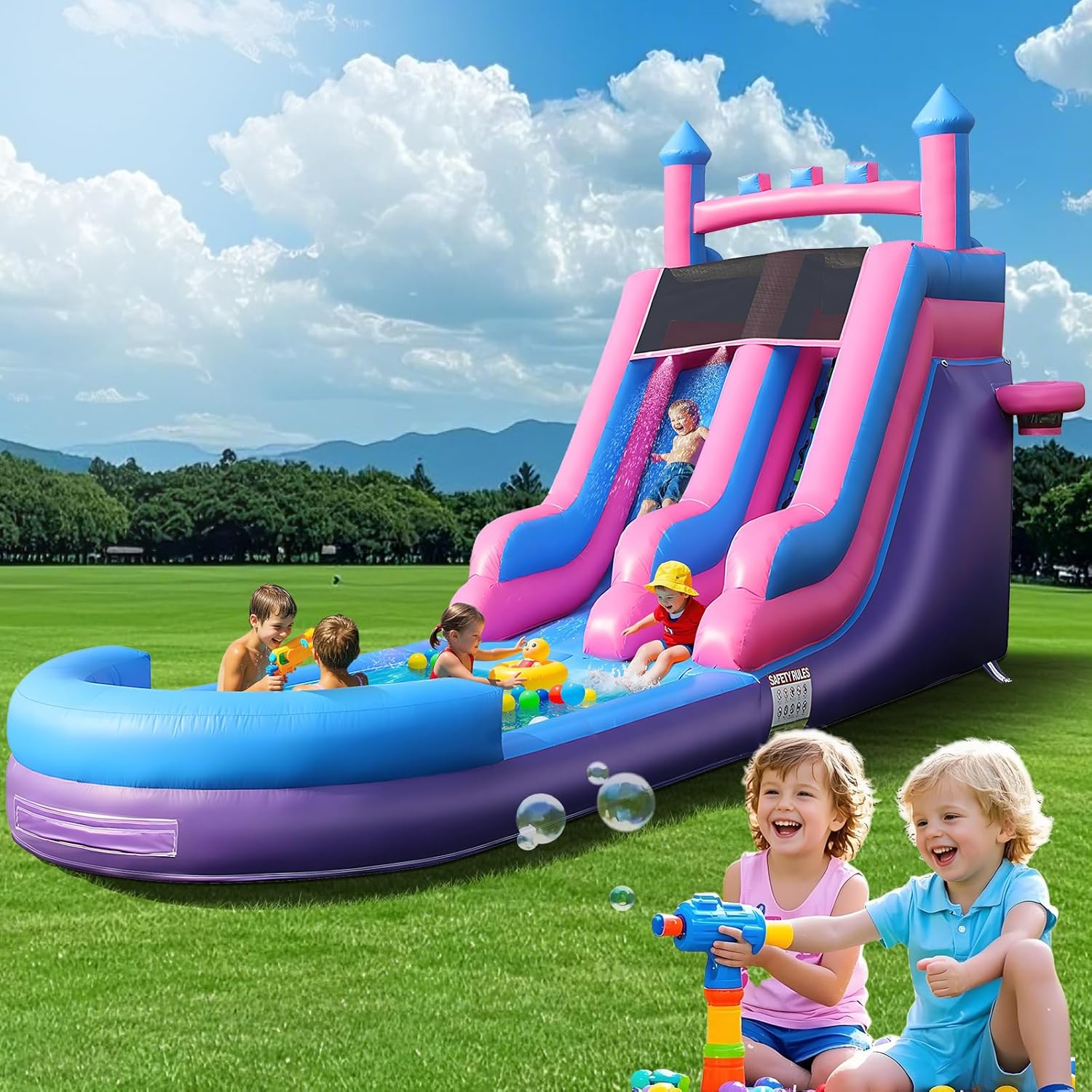 Kids Outdoor Inflatable Water Slide - 8m Robuste Aufblasbare Wasserrutsche mit Großem