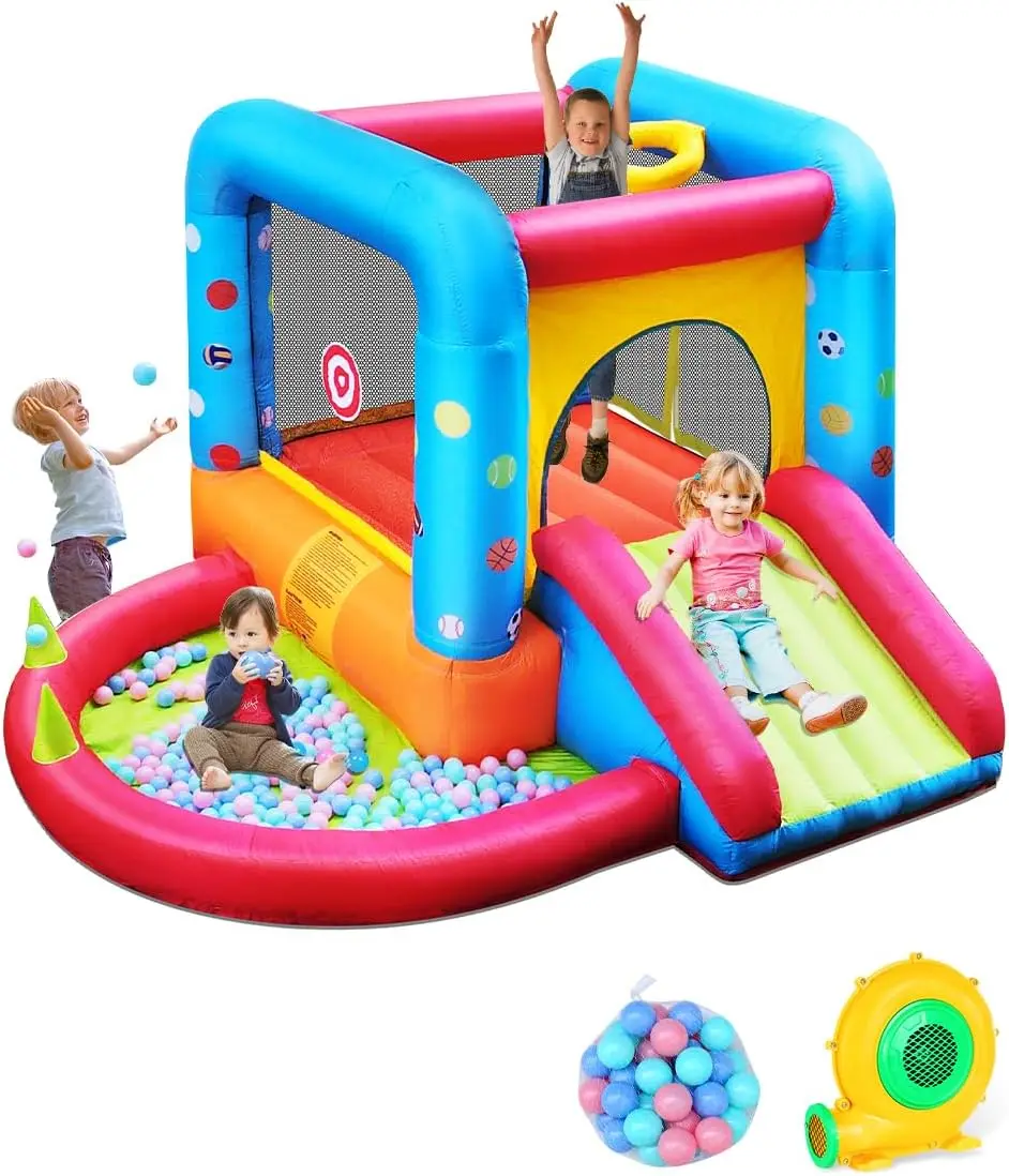 Kids Outdoor Inflatable Water Slide - Step4Fun Aufblasbares Hüpfhaus, Kinderburg-Rutsche für Kinder