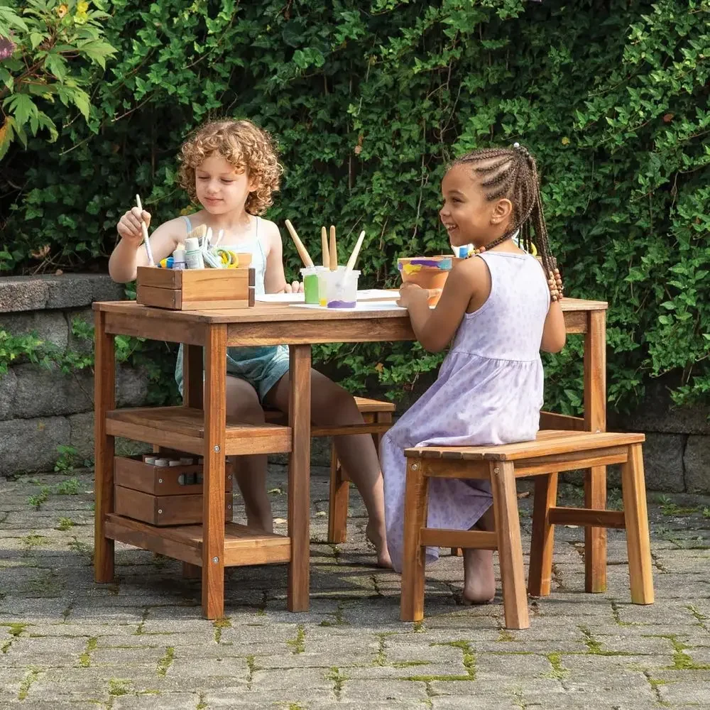 Kids Outdoor Wooden Playset - Kinder-Outdoor-Aktivitätstisch mit 2 Bänken: Aktivitätstisch aus