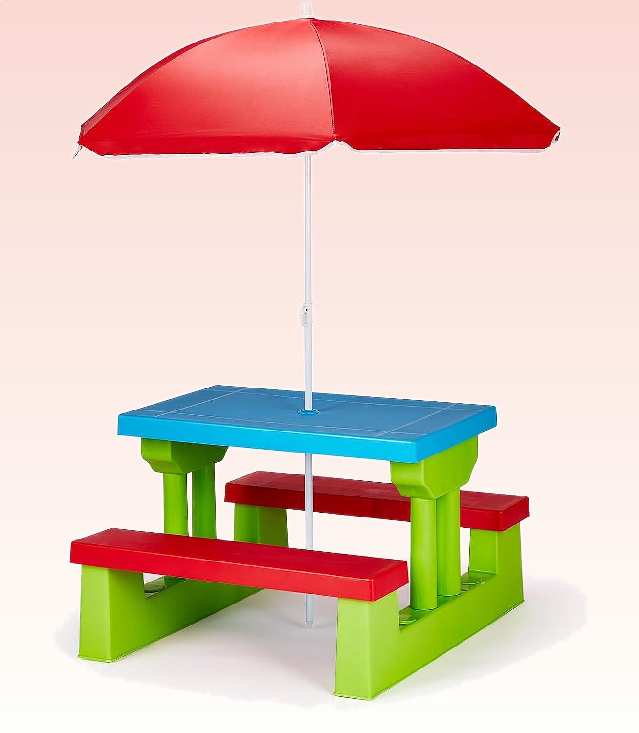 Kids Outdoor Bench With Umbrella - JOYMOR Kinder-Picknicktisch mit Sonnenschirm, Plastik-Kleinkindertisch &