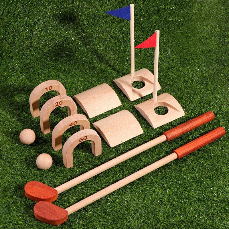 Kids Outdoor Wooden Playset - Kinder-Golfball-Set, Holz-Golfbälle-Kit, Outdoor-Sportspielzeug für Kinder, Simulations-Golf-Trainingsspielzeug,