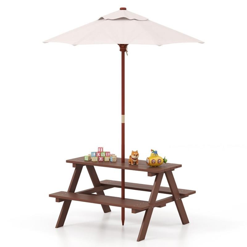 Kids Outdoor Bench With Umbrella - Outdoor 4-Sitzer Kinder-Picknicktisch-Set mit Abnehmbarem Sonnenschirm