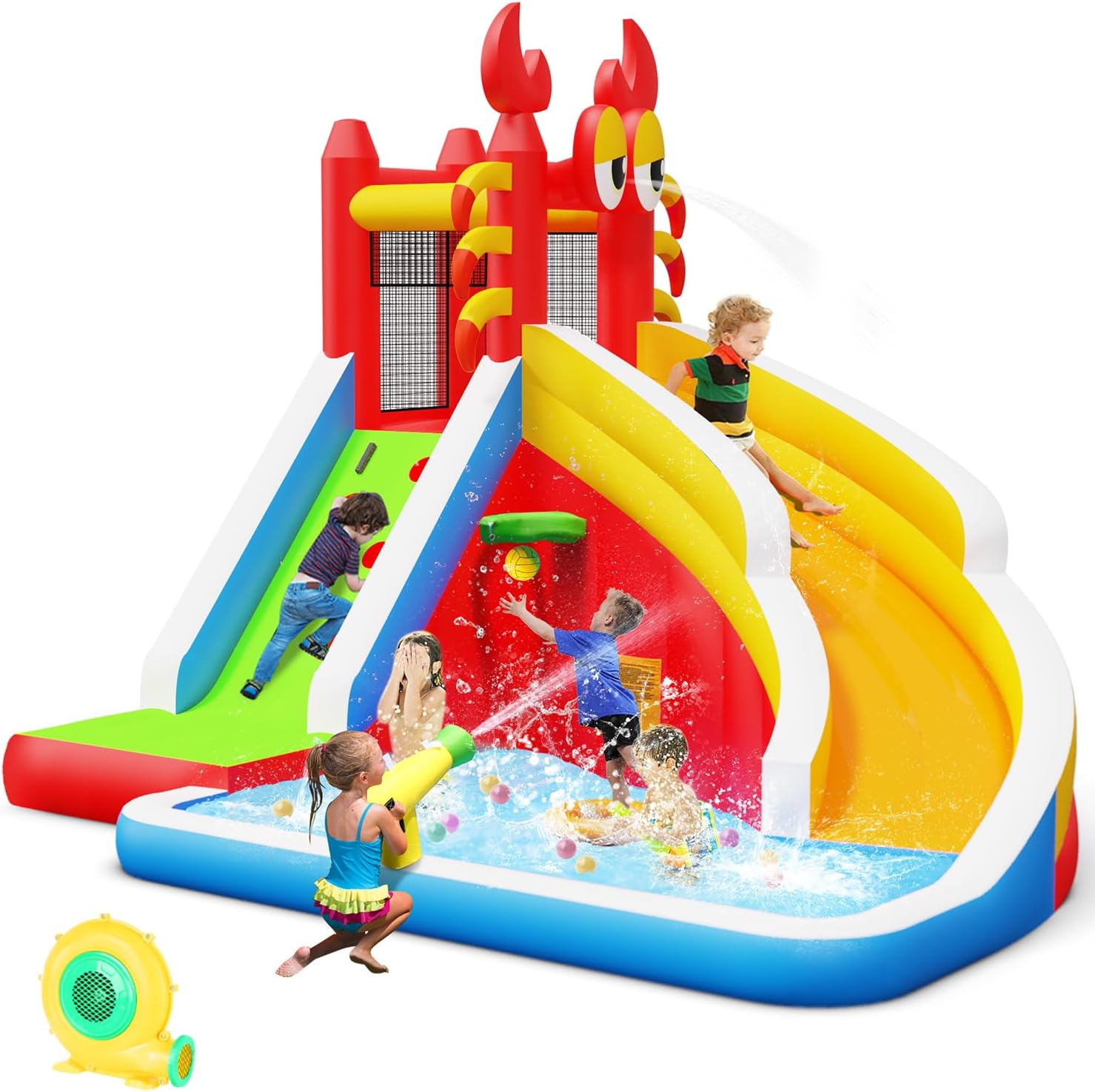 Kids Outdoor Inflatable Water Slide - Großes Aufblasbares Hüpfhaus mit Wasserrutsche für
