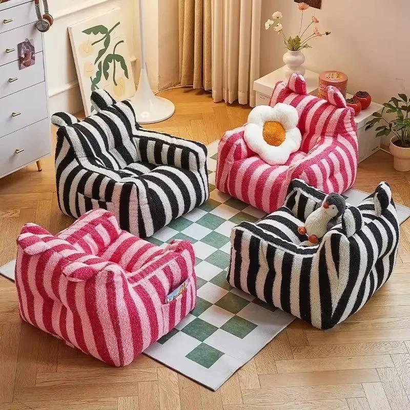 Kids Outdoor Bean Bag - Leichter gestreifter Sitz, weicher Plüschstoff, Kindercouch,