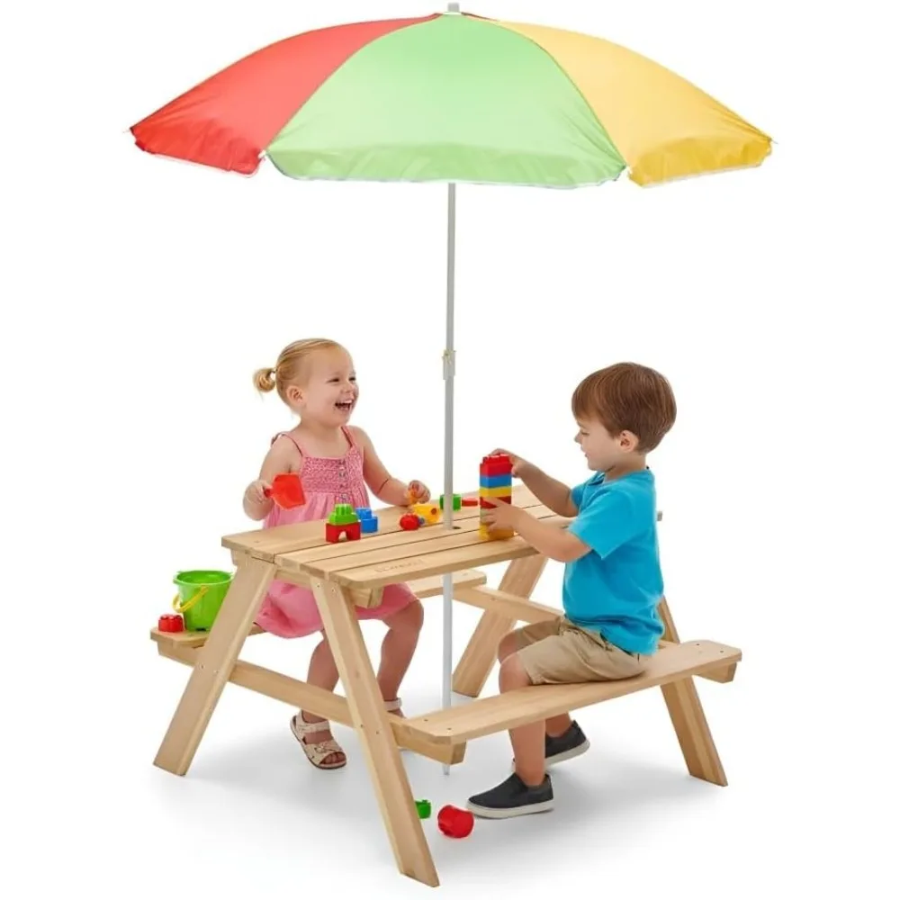 Kids Outdoor Bench With Umbrella - Holz-Picknicktisch für Kinder Outdoor-Aktivitätsset für Kleinkinder