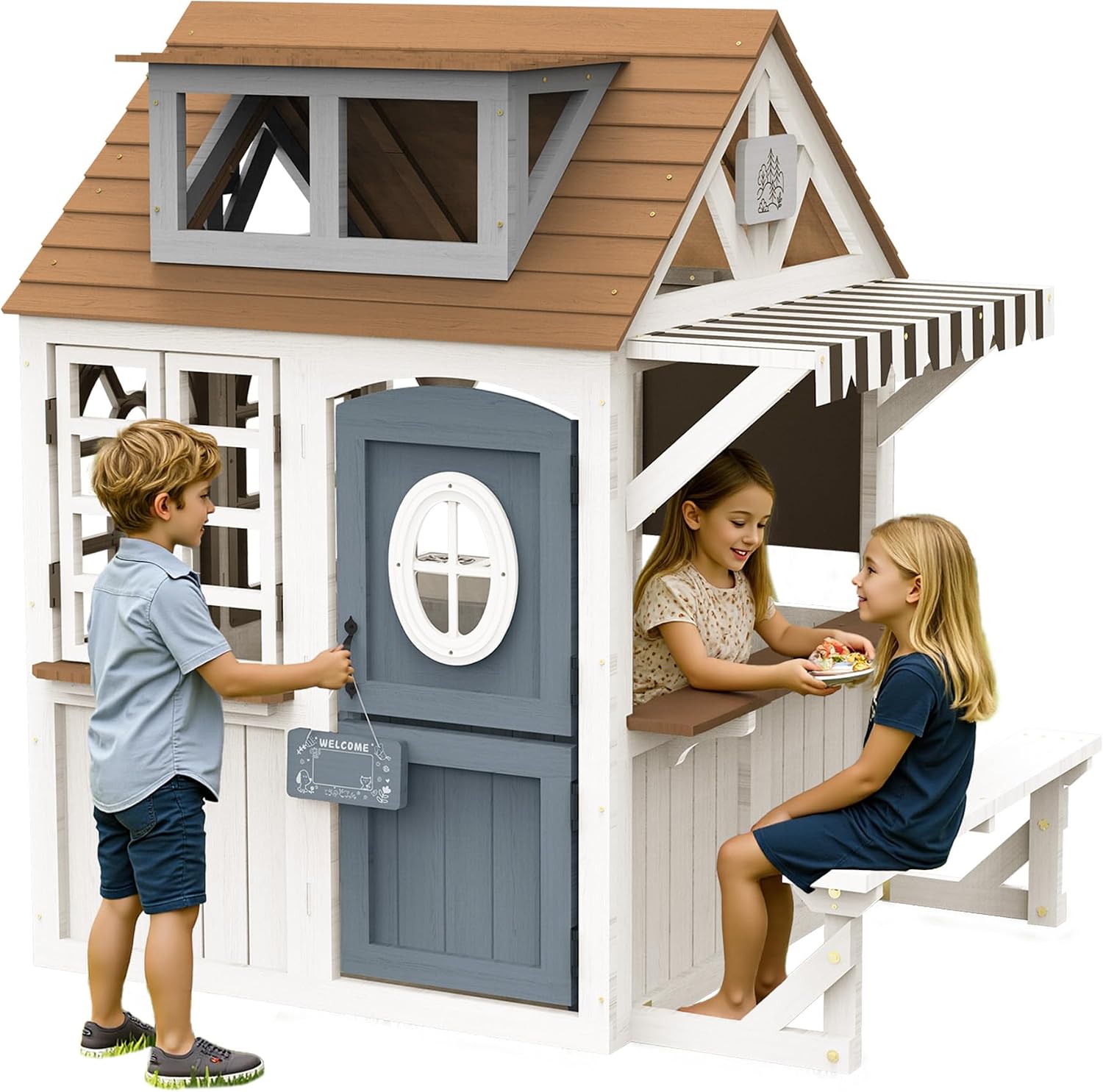 Kids Outdoor Wooden Playset - Albott Kinder-Outdoor-Holzspielhaus mit Küchenset | Gartenhaus