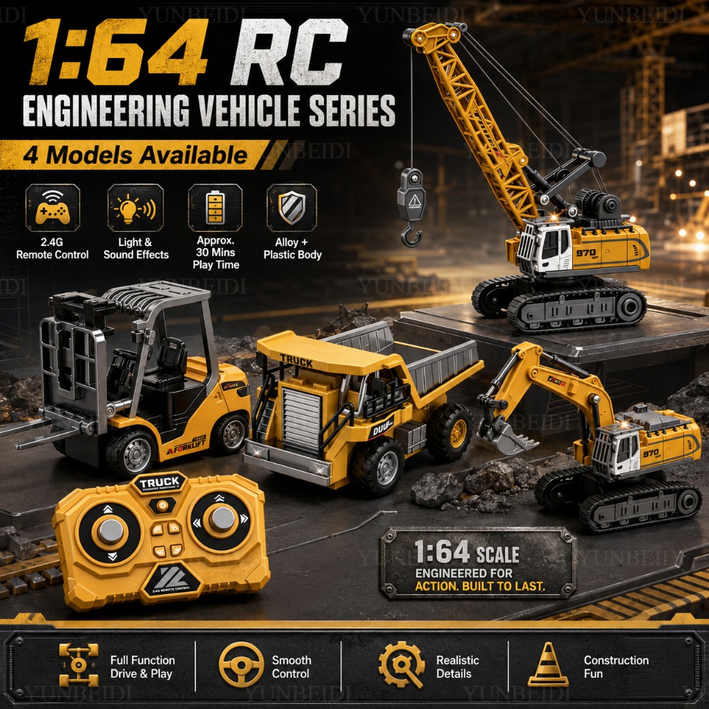 Kids Outdoor Excavator - Ferngesteuertes Mini-Legierungsauto 1:64 Gabelstapler Kran Bagger
