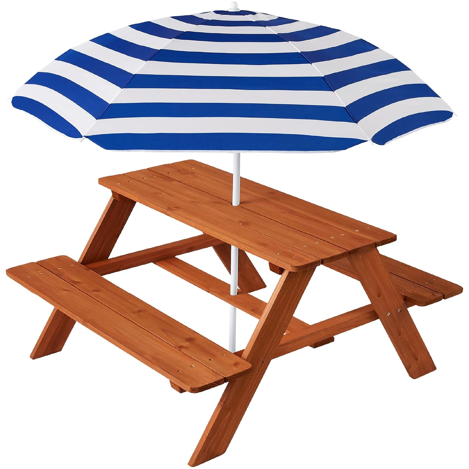 Kids Outdoor Bench With Umbrella - Holz-Picknicktisch für Kinder mit Sonnenschirm, Outdoor-Aktivitätstisch-Set