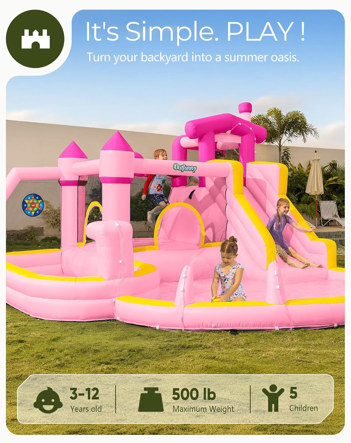 Rosa Aufblasbare Wasserrutsche – Kids Outdoor Inflatable Water Slide Bewertung und Preis
