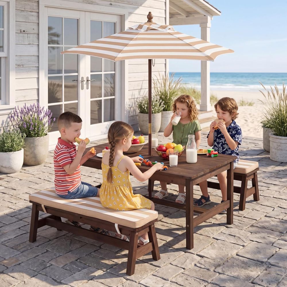 Kinder-Picknicktisch, große 42 – Kids Outdoor Bench With Umbrella Bewertung und Preis