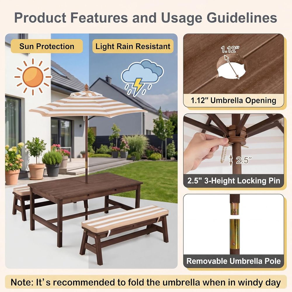 Kinder-Picknicktisch, große 42 – Kids Outdoor Bench With Umbrella Bewertung und Preis