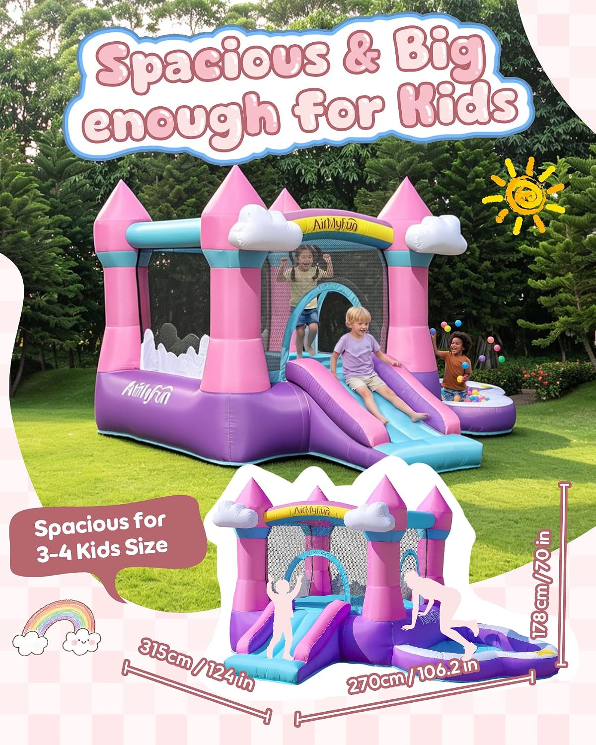 Rosa Aufblasbare Hüpfburg für  – Kids Outdoor Inflatable Water Slide Bewertung und Preis
