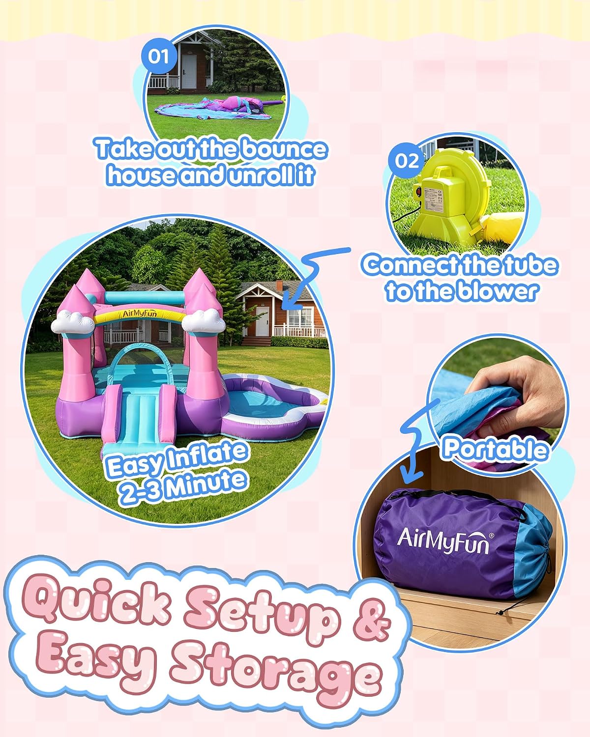 Rosa Aufblasbare Hüpfburg für  – Kids Outdoor Inflatable Water Slide Bewertung und Preis