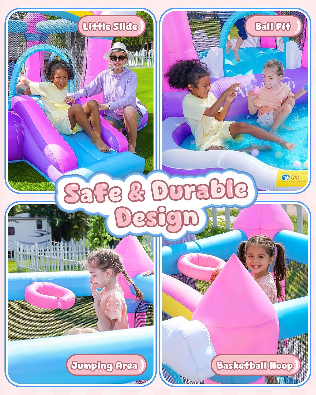 Rosa Aufblasbare Hüpfburg für  – Kids Outdoor Inflatable Water Slide Bewertung und Preis