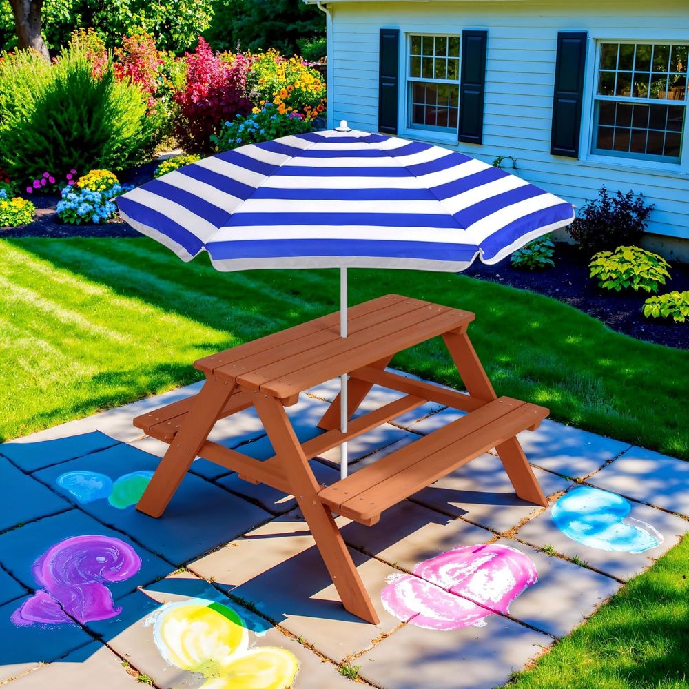 Kinder-Picknicktisch aus Holz  – Kids Outdoor Bench With Umbrella Bewertung und Preis