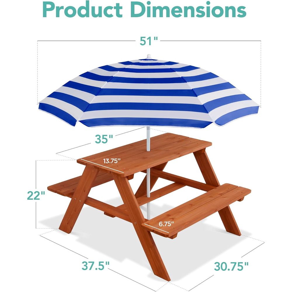 Kinder-Picknicktisch aus Holz  – Kids Outdoor Bench With Umbrella Bewertung und Preis