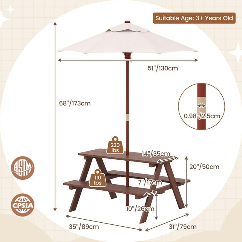 Outdoor 4-Sitzer Kinder-Pickni – Kids Outdoor Bench With Umbrella Bewertung und Preis