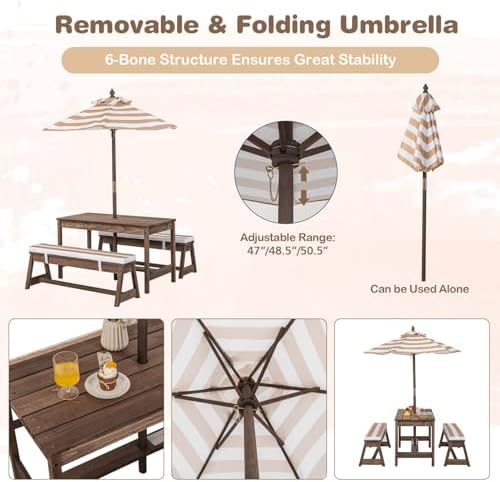 Kinder-Picknicktisch, Outdoor- – Kids Outdoor Bench With Umbrella Bewertung und Preis