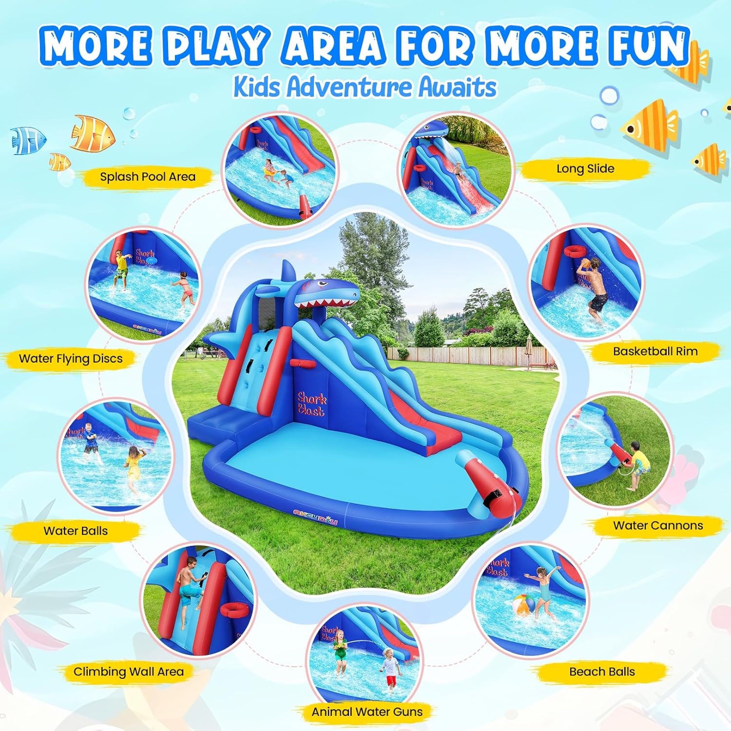 Hai-Themen Aufblasbarer Wasser – Kids Outdoor Inflatable Water Slide Bewertung und Preis