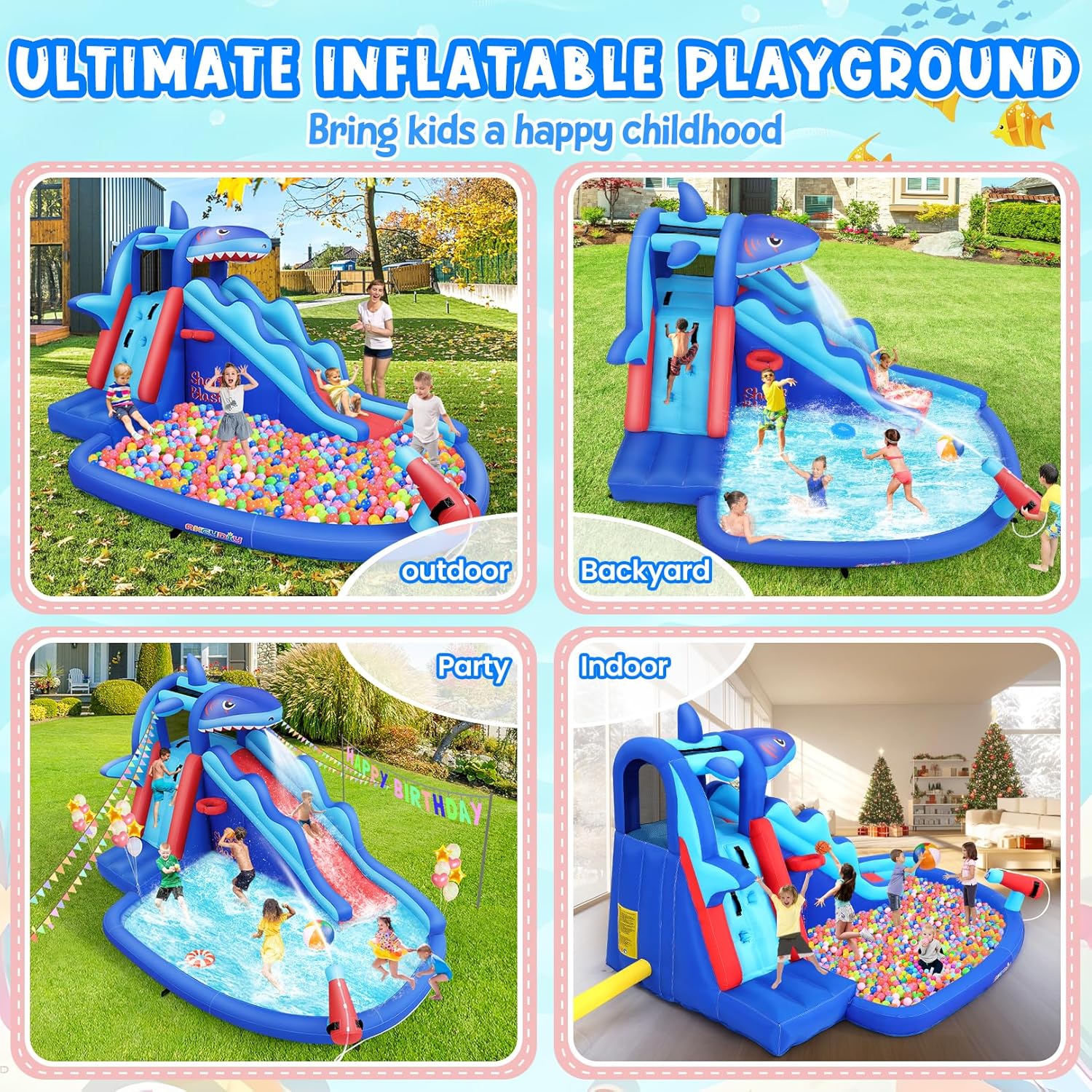 Hai-Themen Aufblasbarer Wasser – Kids Outdoor Inflatable Water Slide Bewertung und Preis