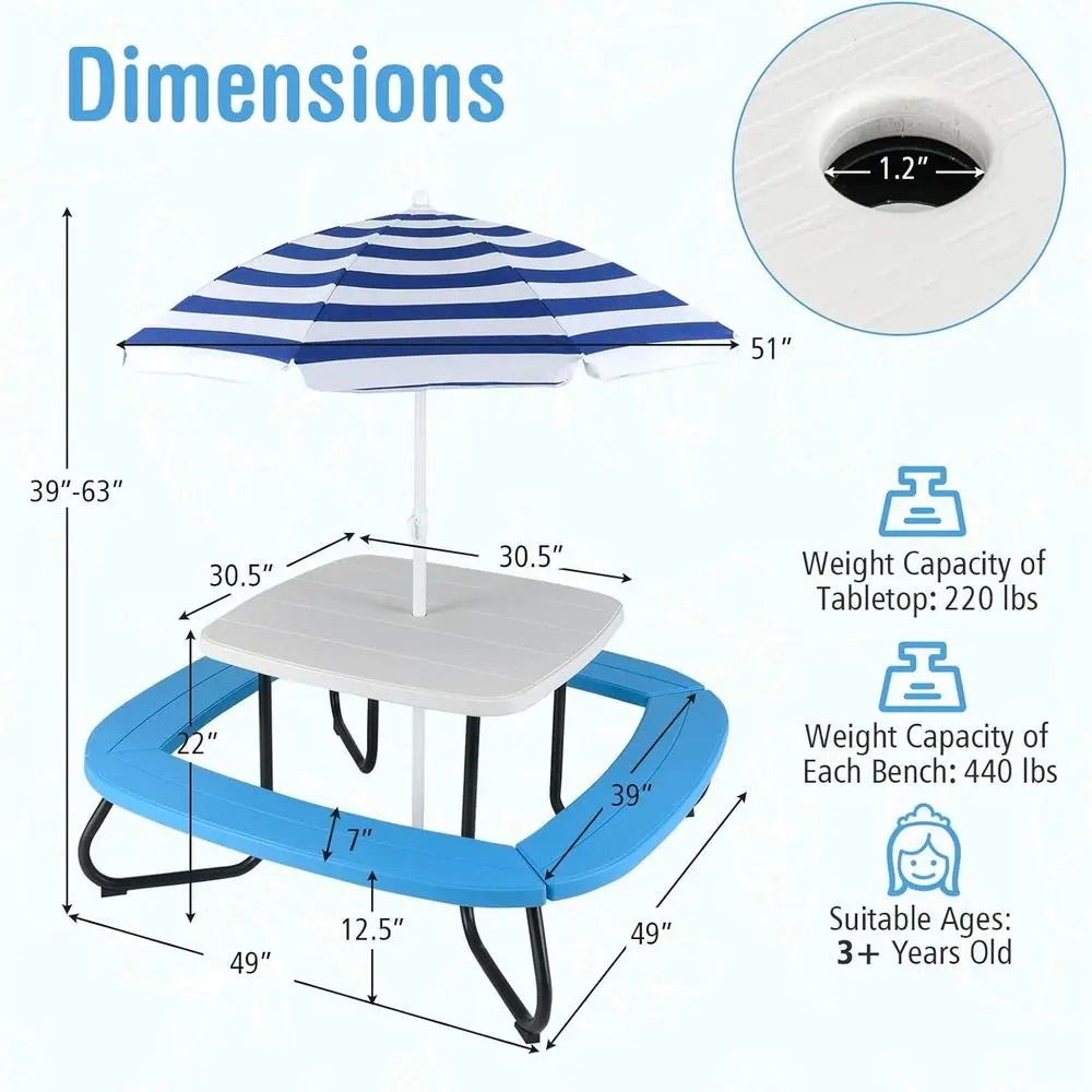 8-Personen Kinder-Picknicktisc – Kids Outdoor Bench With Umbrella Bewertung und Preis