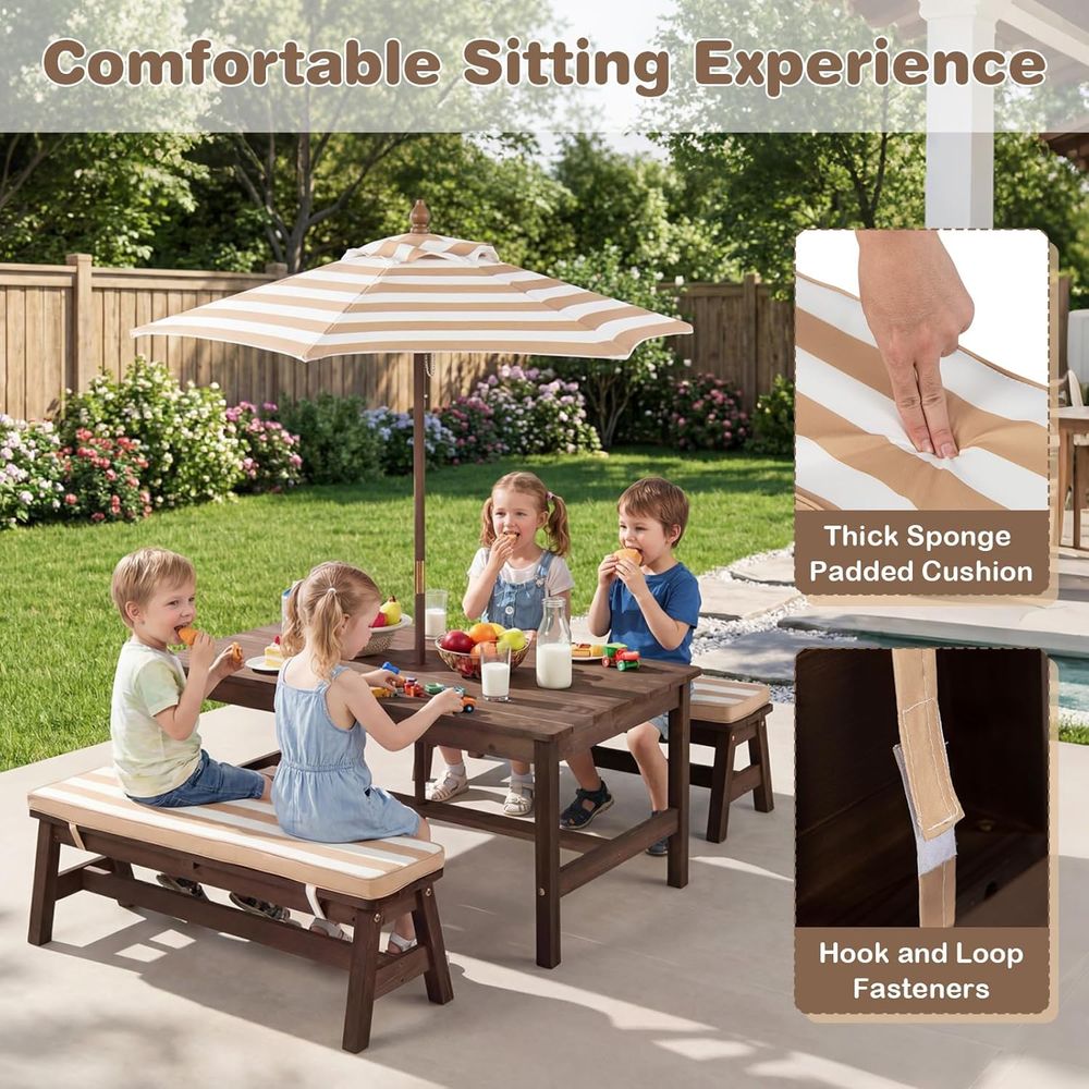 Kinder-Picknicktisch, Holztisc – Kids Outdoor Bench With Umbrella Bewertung und Preis