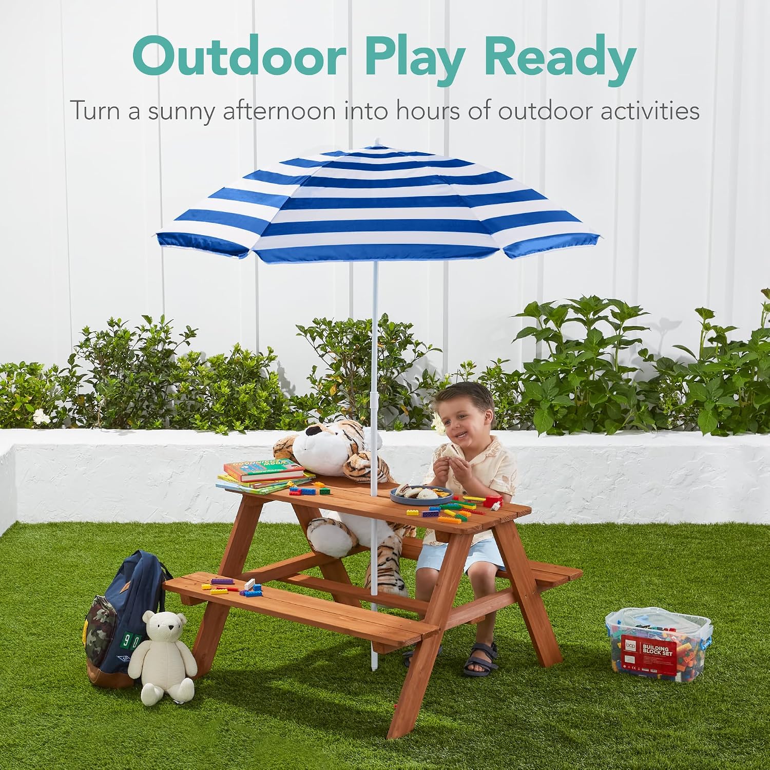 Holz-Picknicktisch für Kinder  – Kids Outdoor Bench With Umbrella Bewertung und Preis