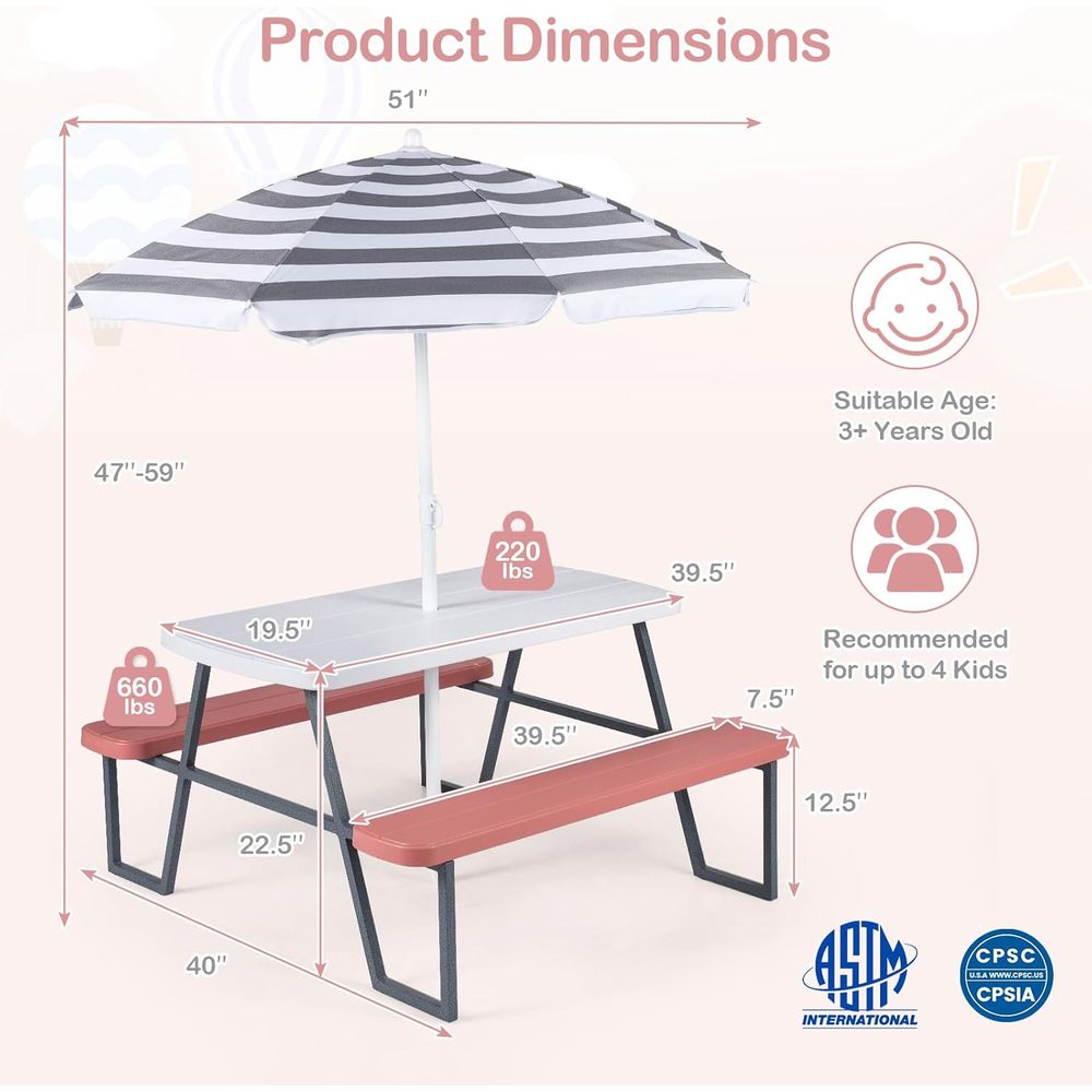 Kinder-Picknicktisch, Outdoor- – Kids Outdoor Bench With Umbrella Bewertung und Preis
